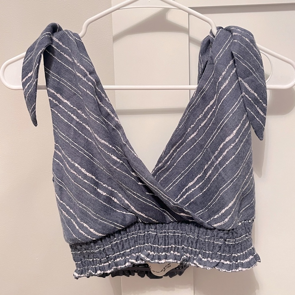 White and Blue Crop Top; Bought at Nantucket Surf Shop; Small